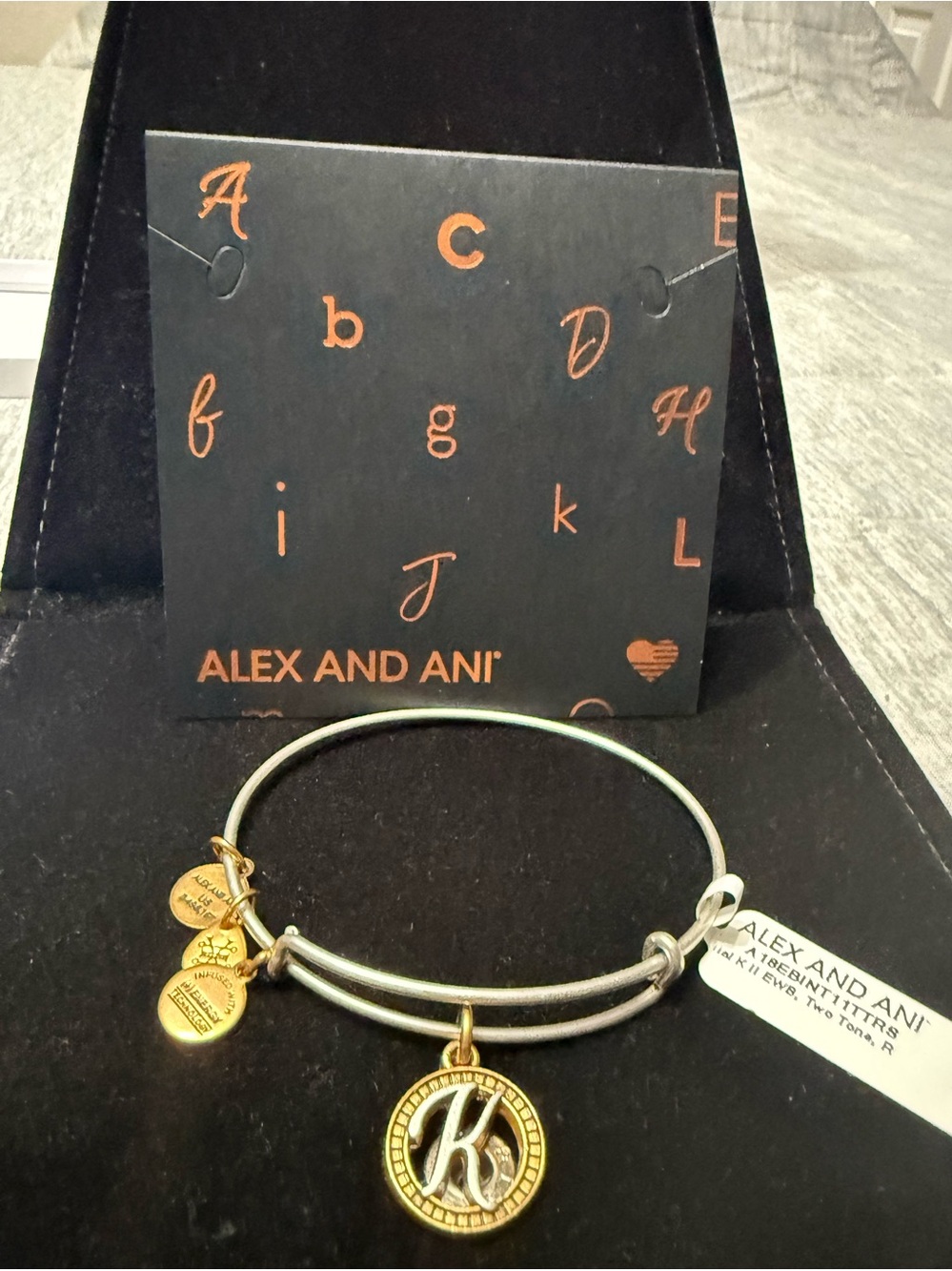 Alex and Ani Gold and Silver Initial 'K' Charm Bangle Bracelet - Picture 2 of 2